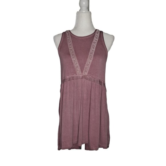 POL Dresses & Skirts - Pink Boho Lace Up Back Mini Dress Medium